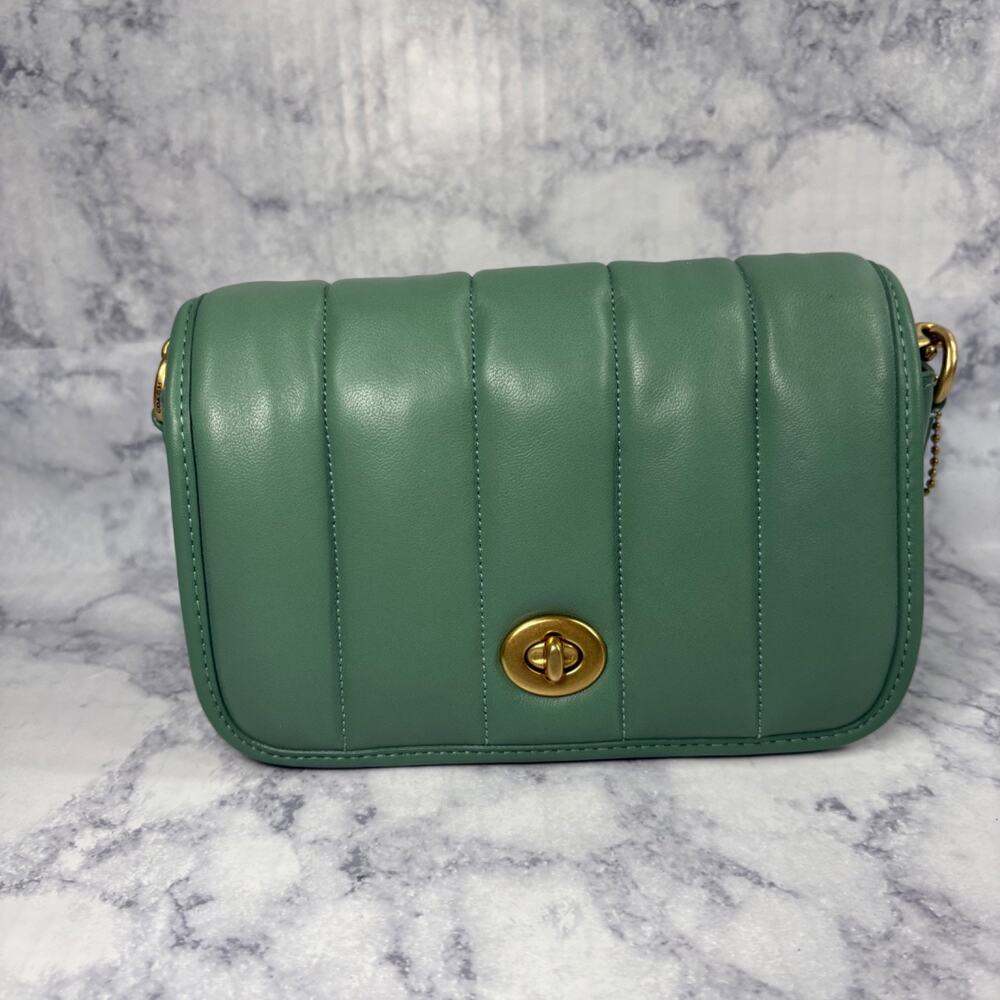 Coach Soft Flap Dinky Crossbody Lock Purse Bag Teal Dust Bag